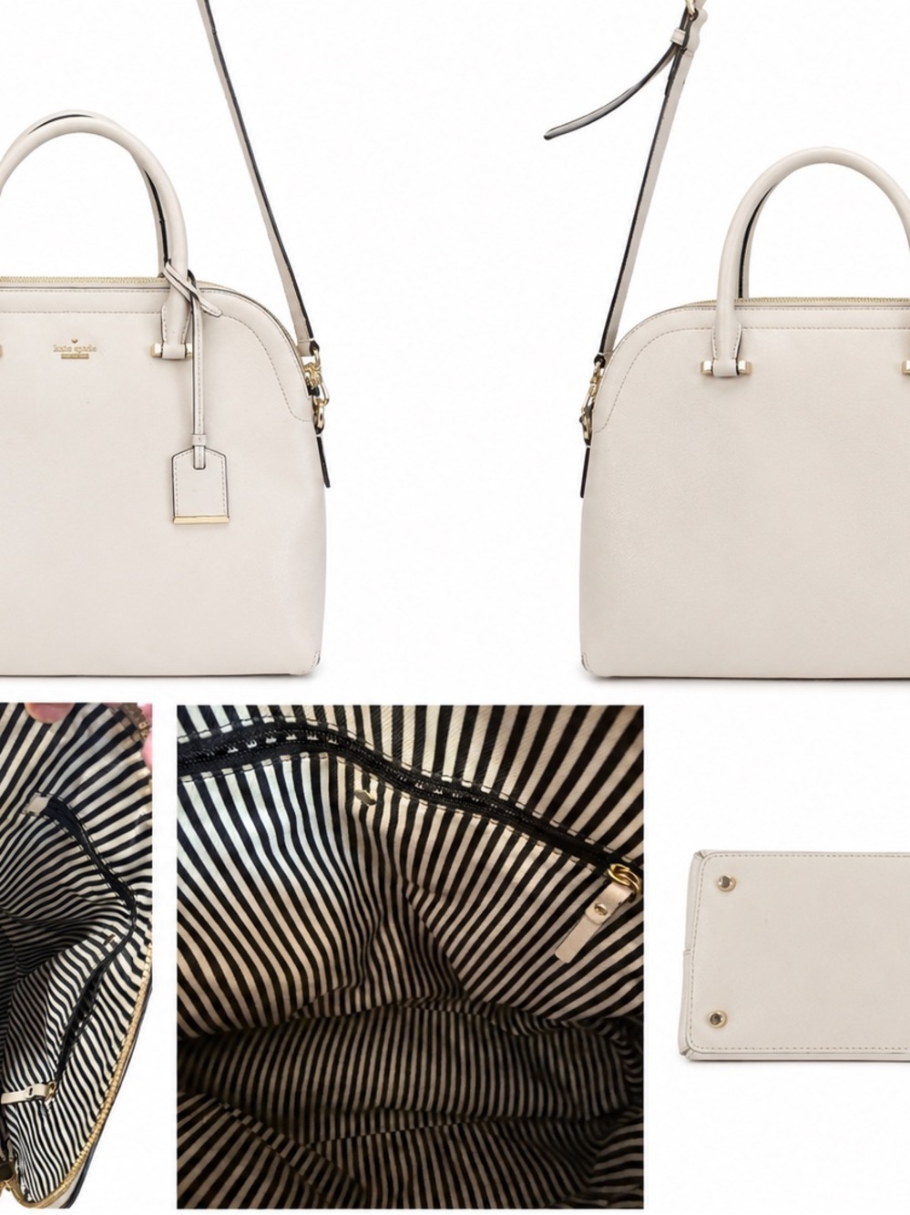 kate spade cream dome satchel with striped interior